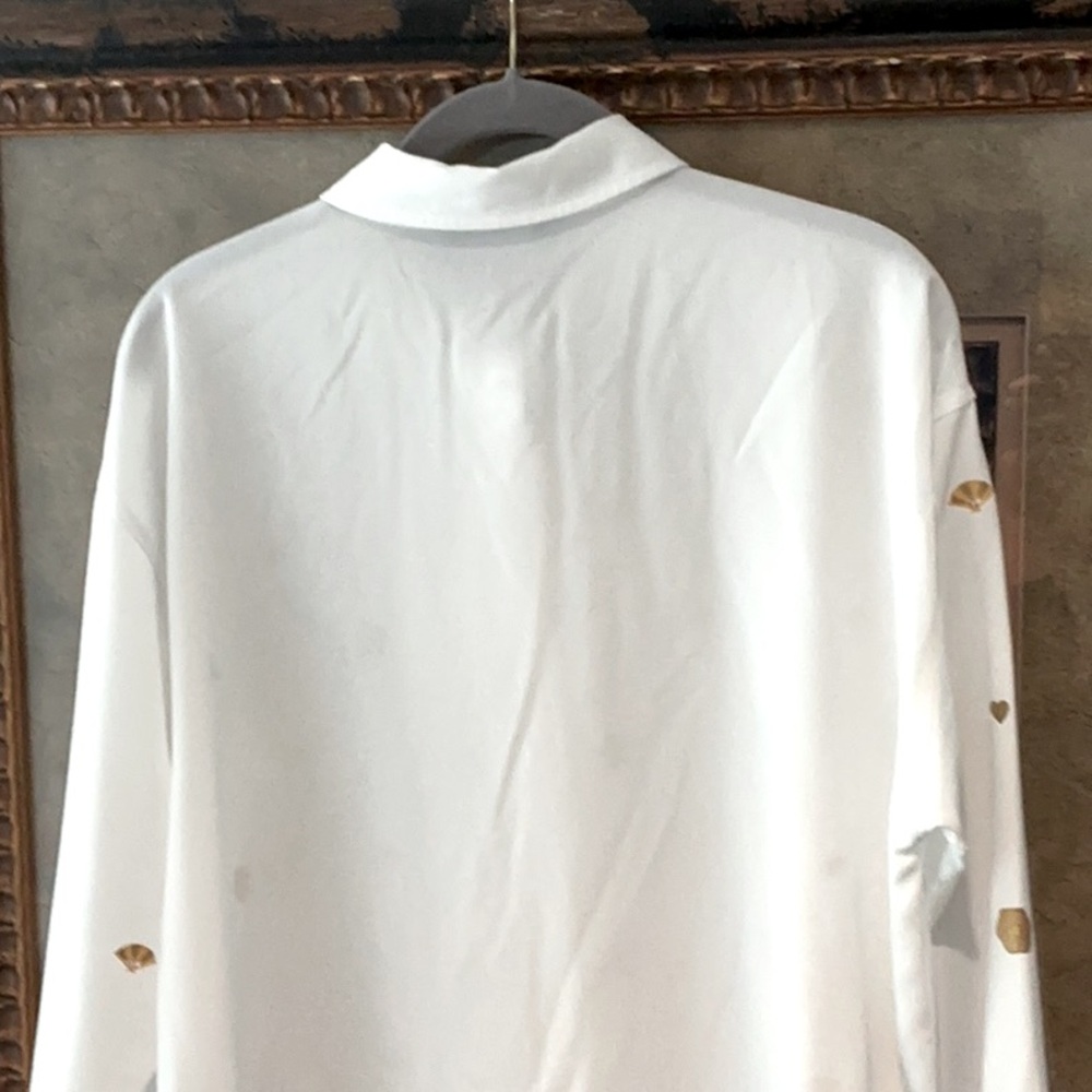 NWOT Karl Lagerfeld White Button- Down Shirt w/ Gold Metallic Images - Picture 8 of 11